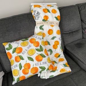 Rae Dunn Spring Summer Orange Throw blanket and pillow